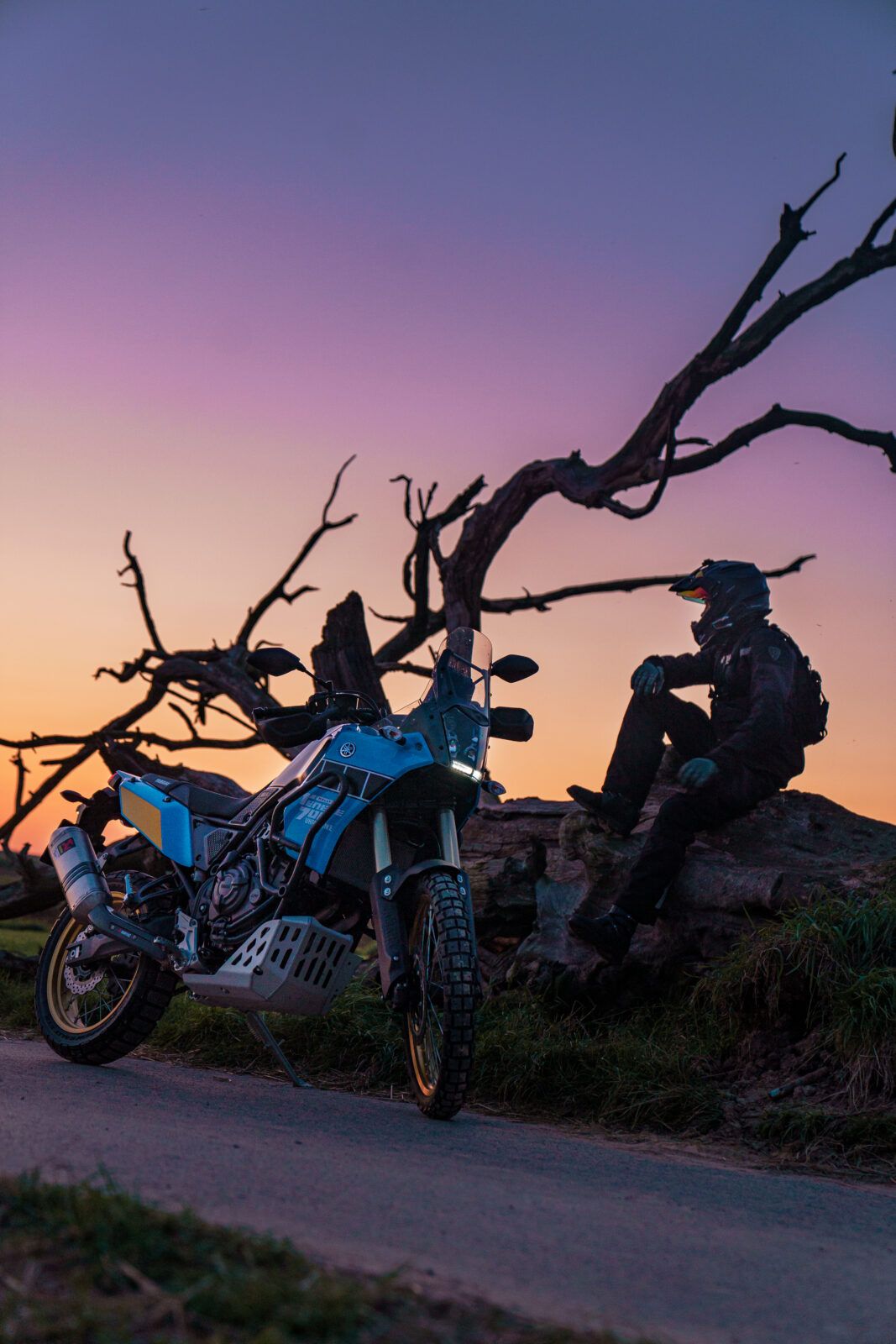 Adv motorcycle rider at night