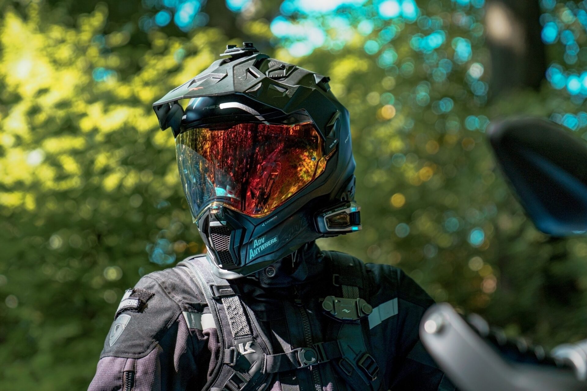 Adventure helmet with red visor