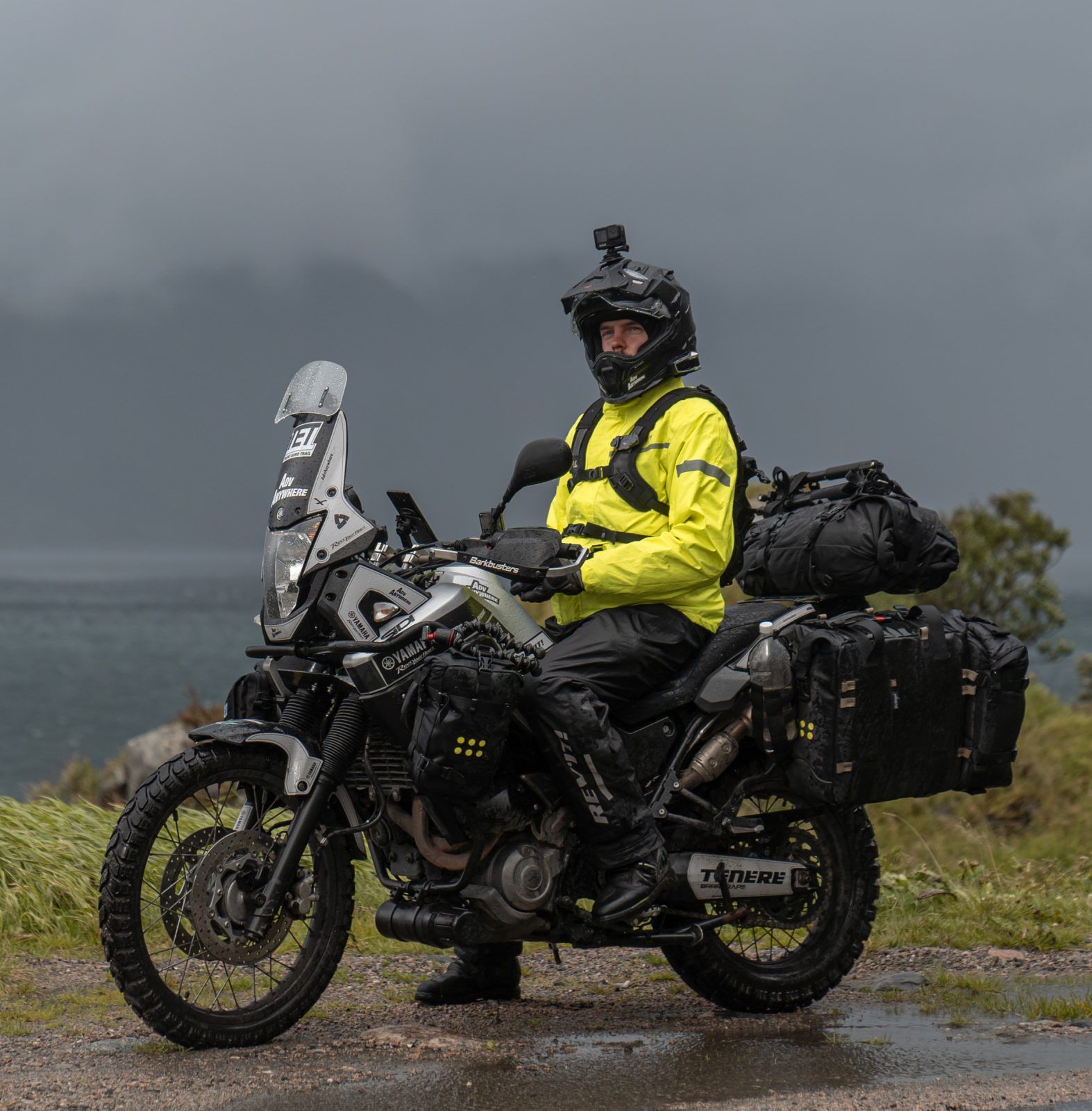 Adventure motorcycle in Rain