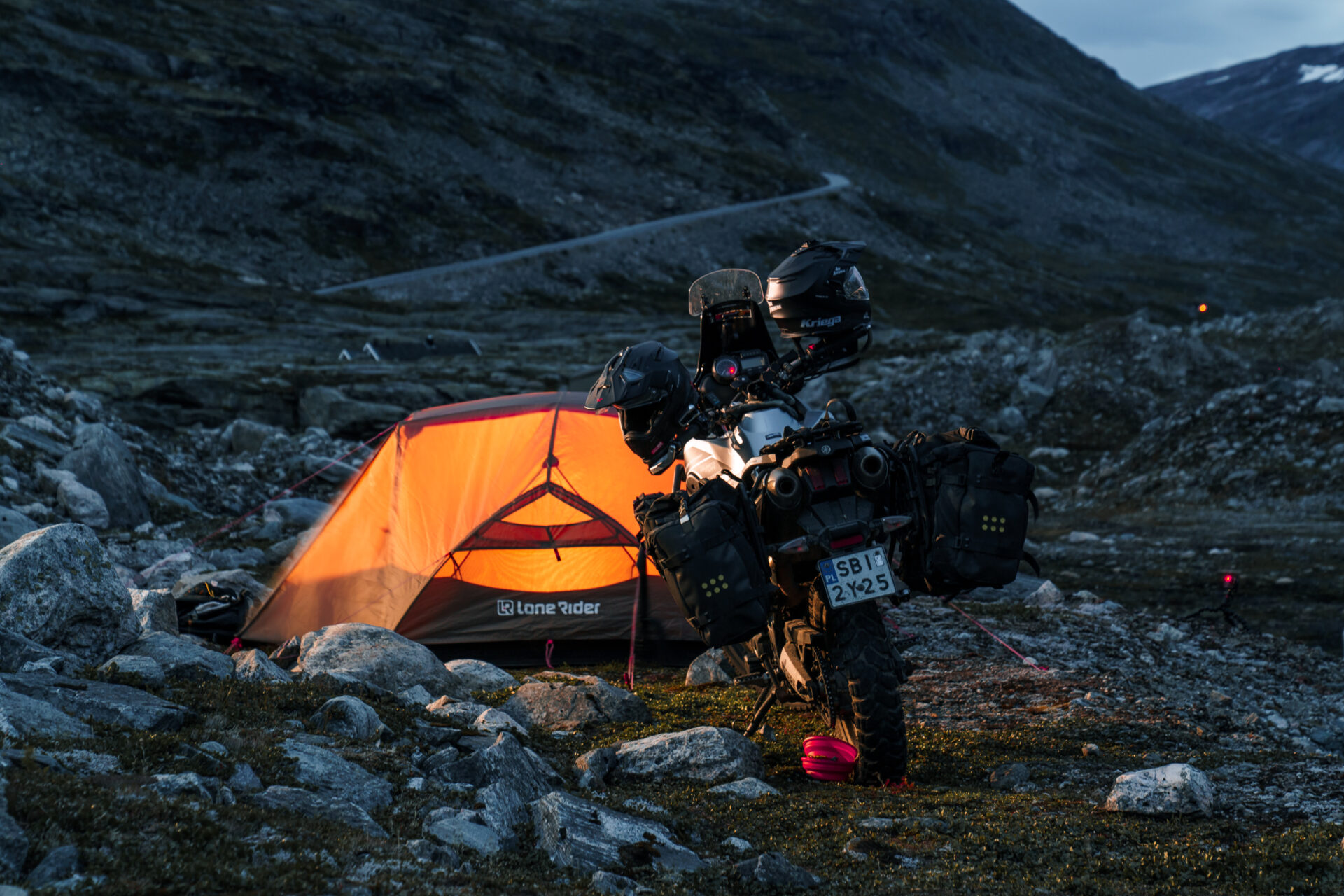 Motocycle camping at night