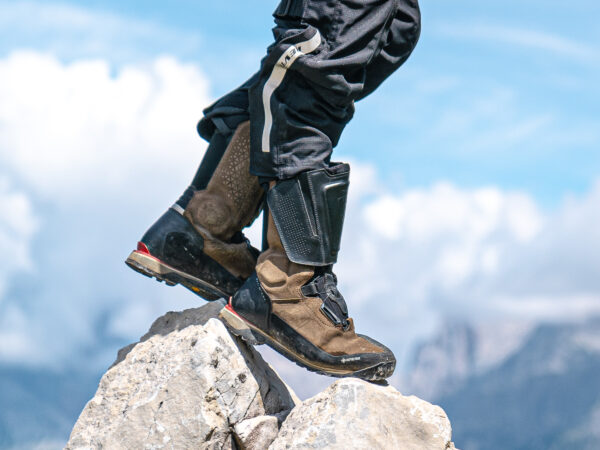 Motorcycle REV'IT! Discovery GTX boots on a rock