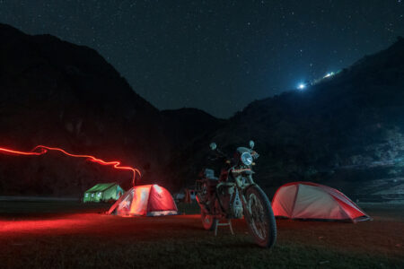 AdvAnywhere Royal Enfield Himalayan at night in Nepal